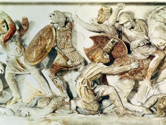 The Alexander Sarcophagus depicting a battle scene, c.325-300 BC